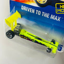 1997 Hot Wheels New Model Driven to the Max Dragster 245 amarillo fluorescente 5SP base ZAMAC
