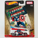 2021 Hot Wheels Premium Pop Culture Marvel Captain America Capitán Volkswagen T1 Drag Bus blanco Llantas de Goma RR base ZAMAC