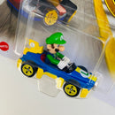 2021 Hot Wheels Mario Kart Luigi Mach 8 azul con amarillo MK Base Metal
