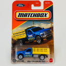 2025 Matchbox MBX Construction Ford F-350 Stake Bed Truck azul con amarillo