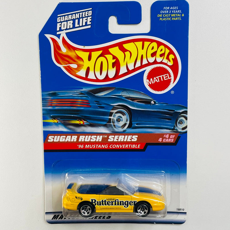 1998 Hot Wheels Sugar Rush Series 96 Ford Mustang Convertible amarillo 5SP base ZAMAC