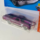 2024 Hot Wheels Super Treasure Hunt HW Hot Trucks 71 El Camino Chevrolet morado spectraflame Llantas de Goma RR - Detalle Marcas de Piocha
