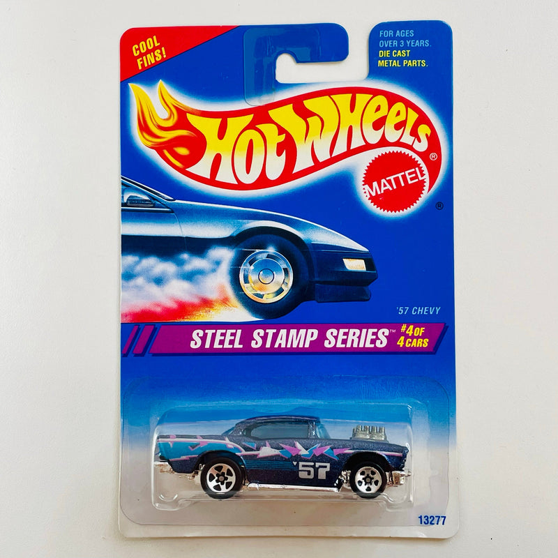1995 Hot Wheels Steel Stamp Series 57 Chevy azul metálico 5SP