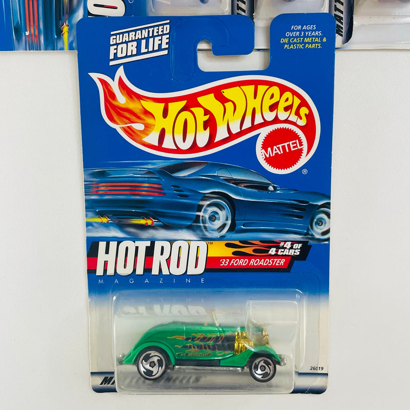 2000 Hot Wheels Hot Rod Magazine Series Colección Set de 4 - Phaeton, Track T, Tail Dragger 41 Ford Coupe, 33 Ford Roadster