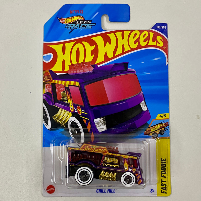 2025 Hot Wheels Treasure Hunt NETFLIX Let's Race Fast Foodie Chill Mill morado metálico 5SP