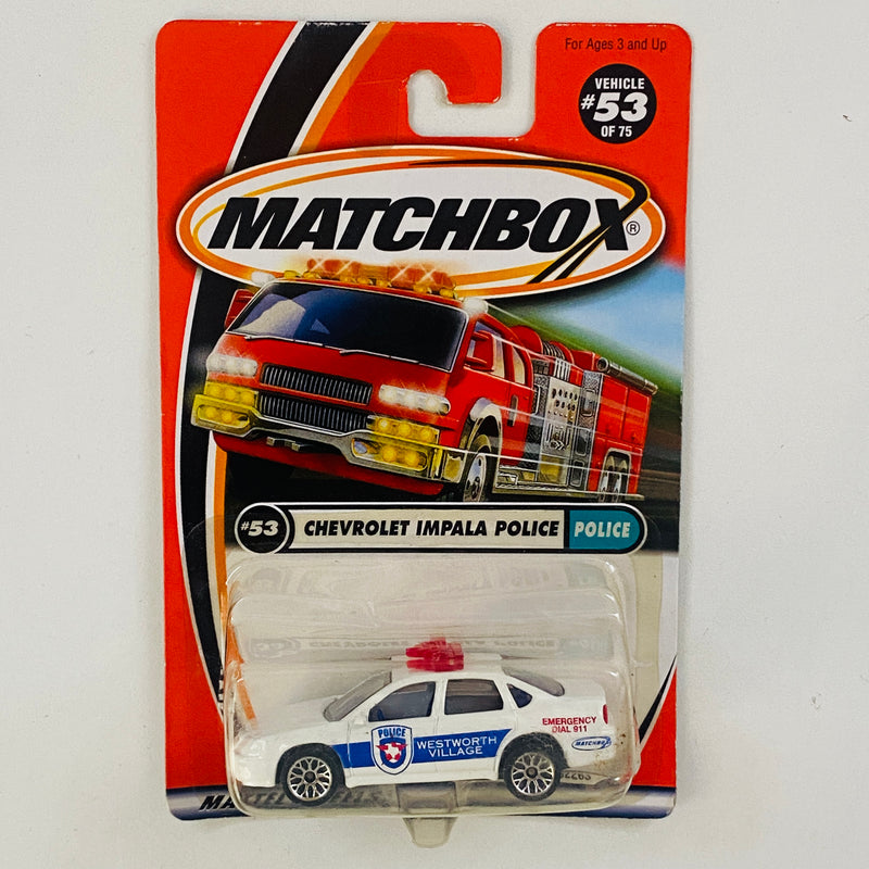 2001 Matchbox Chevrolet Impala Police 53 blanco