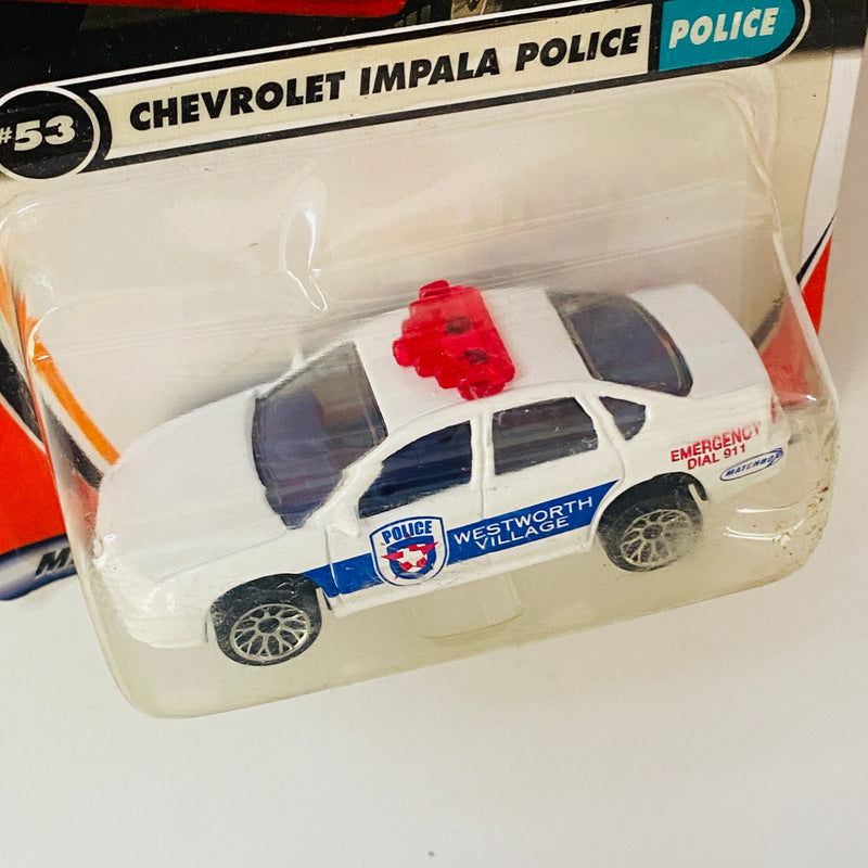 2001 Matchbox Chevrolet Impala Police 53 blanco