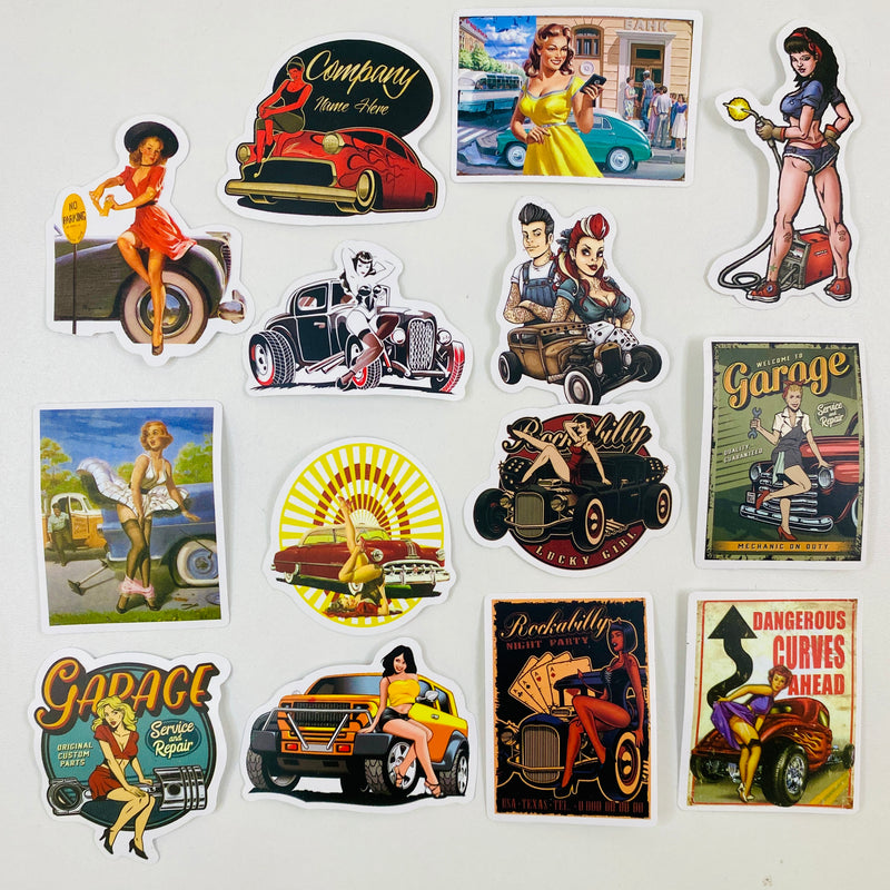 Set de 14 Stickers de Carros Hot Rods Vintage