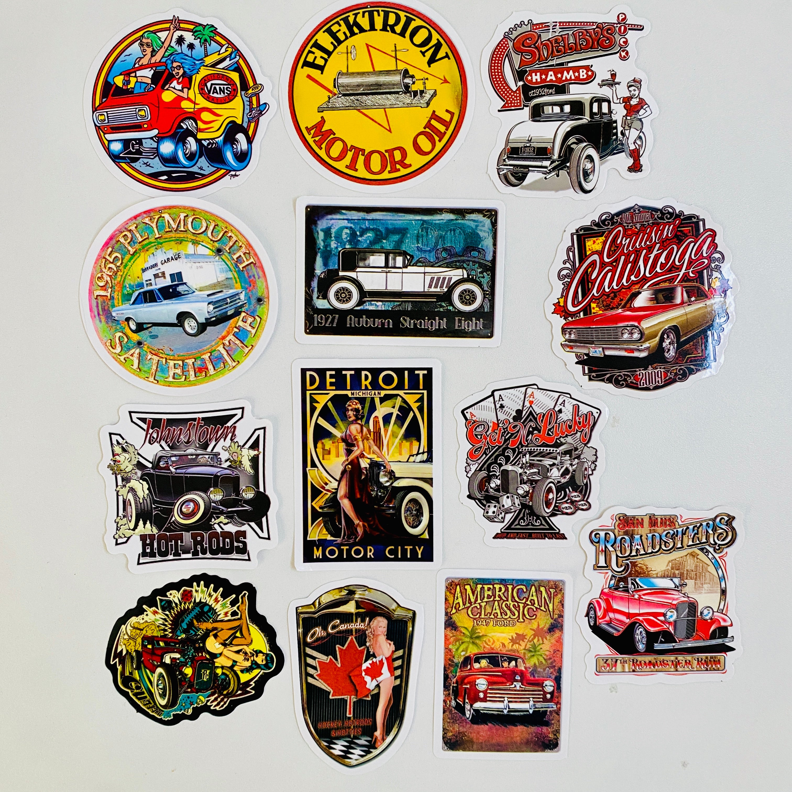 Set de 13 Stickers de Carros Hot Rods y Autos Clásicos Vintage