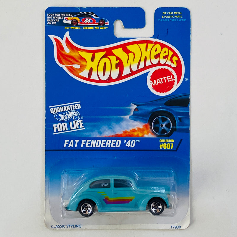 1997 Hot Wheels Fat Fendered 40 Ford 607 turquesa 5SP base ZAMAC