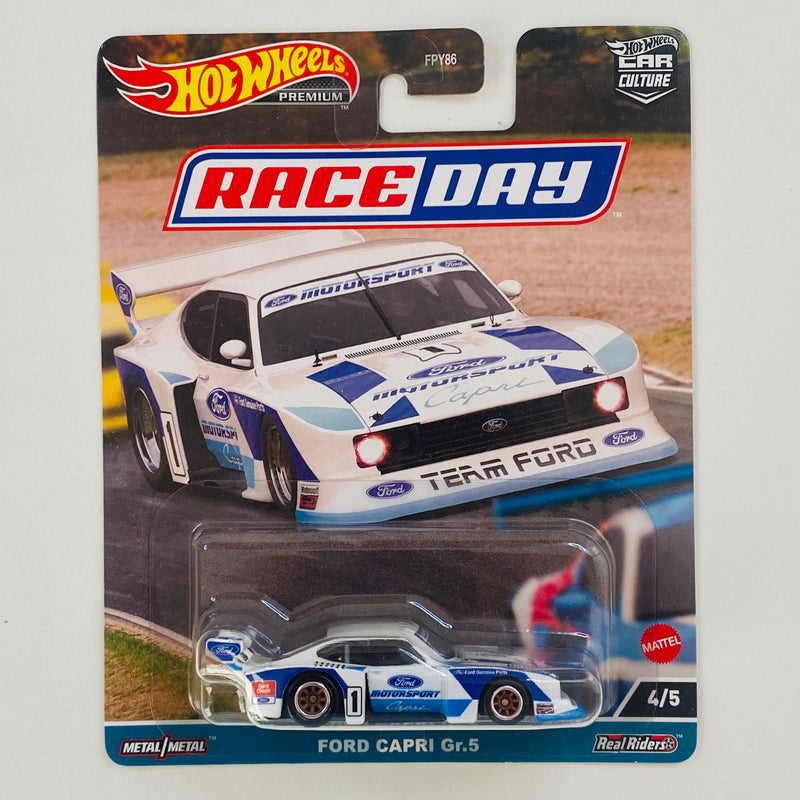 2023 Hot Wheels Premium Car Culture Race Day Ford Capri Gr.5 blanco Llantas de Goma RR