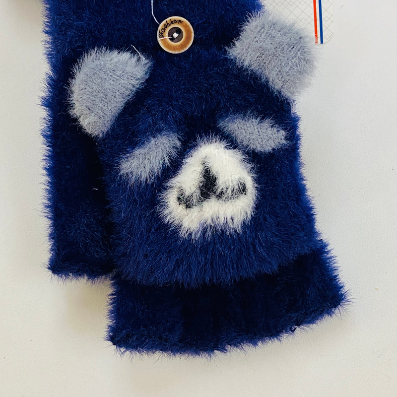 Guantes Mitones Kawaii Oso Azul con Gris Afelpado