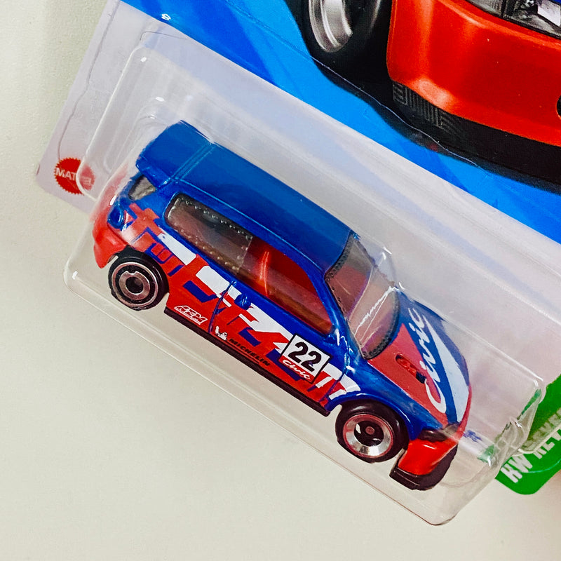 2025 Hot Wheels HW Reverse Rake Honda Civic Custom azul metálico AD con L4