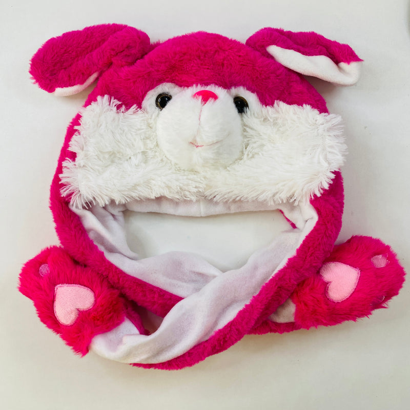 Gorro Kawaii de Conejo Fucsia Afelpado con Orejas Móviles