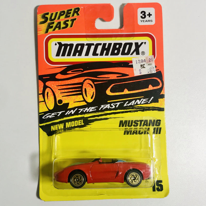 1994 Matchbox Super Fast New Model Ford Mustang Mach III 15 rojo Primera Edición
