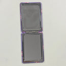 Espejo de Bolso Kawaii con Doble Espejo - Normal y de Aumento - Diseño Conejo con Flores en Fondo Morado