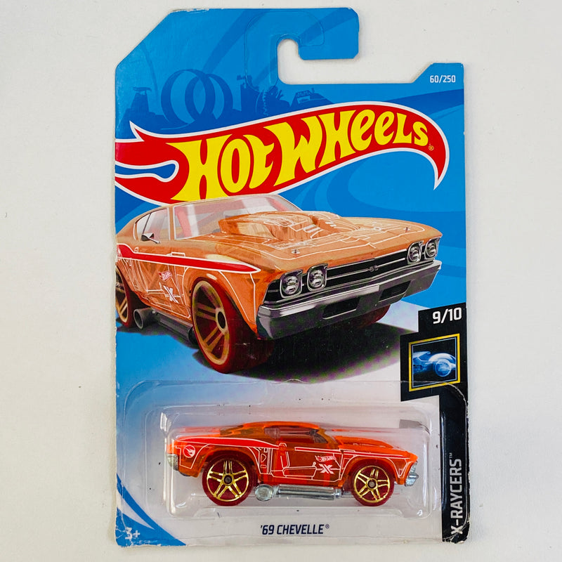 2019 Hot Wheels Treasure Hunt X-Raycers 69 Chevelle Chevrolet naranja PR5 Tarjeta Internacional