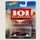2021 Hot Wheels Premium Entertainment 101 Dálmatas Cruella de Vil rojo Llantas de Goma RR base ZAMAC
