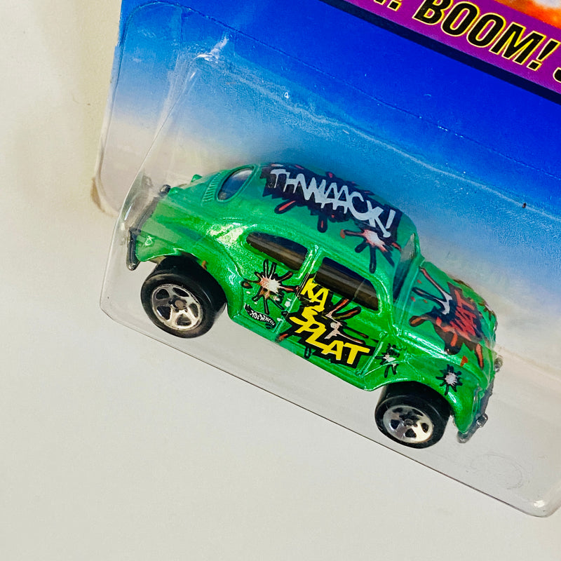 1997 Hot Wheels Biff! Bam! Boom! Series Volkswagen VW Bug verde metálico 5SP base ZAMAC