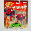 2002 Johnny Lightning Marvel Spider-Man 98 VW Beetle Volkswagen verde con Tarjeta de Comic