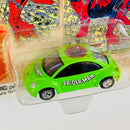 2002 Johnny Lightning Marvel Spider-Man 98 VW Beetle Volkswagen verde con Tarjeta de Comic