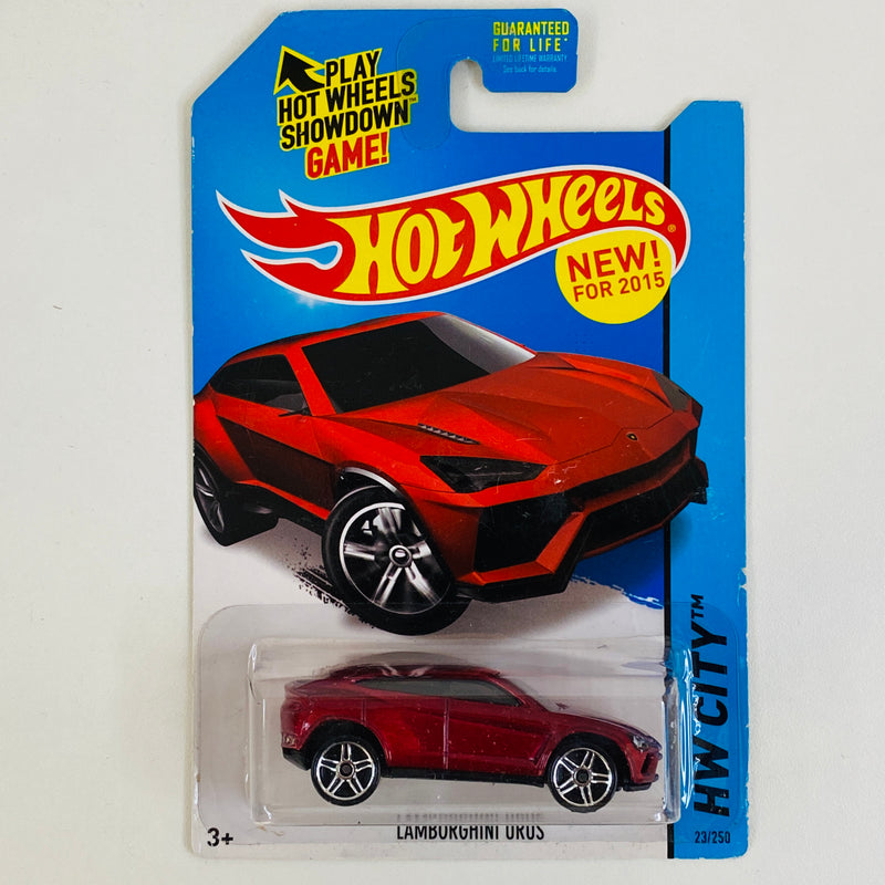 2015 Hot Wheels HW City Lamborghini Urus rojo metálico PR5 Primera Edición - Detalle Burbuja