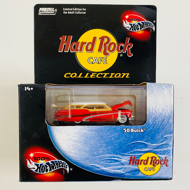 2003 Hot Wheels 100% Black Box Limited Edition Hard Rock Cafe Exclusive 50 Buick rojo con blanco Llantas de Goma RR