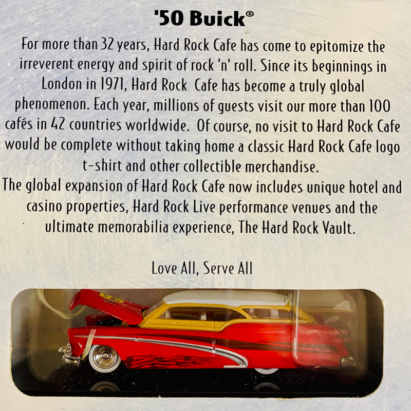 2003 Hot Wheels 100% Black Box Limited Edition Hard Rock Cafe Exclusive 50 Buick rojo con blanco Llantas de Goma RR