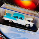 2001 Hot Wheels 100% Black Box Limited Edition 1957 Chevy 150 Sedan blanco con turquesa Llantas de Goma RR