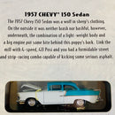 2001 Hot Wheels 100% Black Box Limited Edition 1957 Chevy 150 Sedan blanco con turquesa Llantas de Goma RR