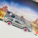 2026 Hot Wheels Premium Pop Culture Back To The Future Time Machine 1955 DeLorean DMC-12 Volver Al Futuro plata metálico Llantas de Goma RR