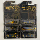 2018 Hot Wheels 50th Anniversary Black and Gold Colección Set de 6 - Bone Shaker, Twin Mill, Rodger Dodger, 68 Dodge Dart, 64 Impala Chevrolet, 65 Ford Ranchero