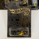 2018 Hot Wheels 50th Anniversary Black and Gold Colección Set de 6 - Bone Shaker, Twin Mill, Rodger Dodger, 68 Dodge Dart, 64 Impala Chevrolet, 65 Ford Ranchero