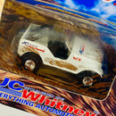 1997 Hot Wheels Premium Limited Edition 1/10,000 JC Whitney Promo Jeep CJ-7 blanco Llantas de Goma RR base ZAMAC