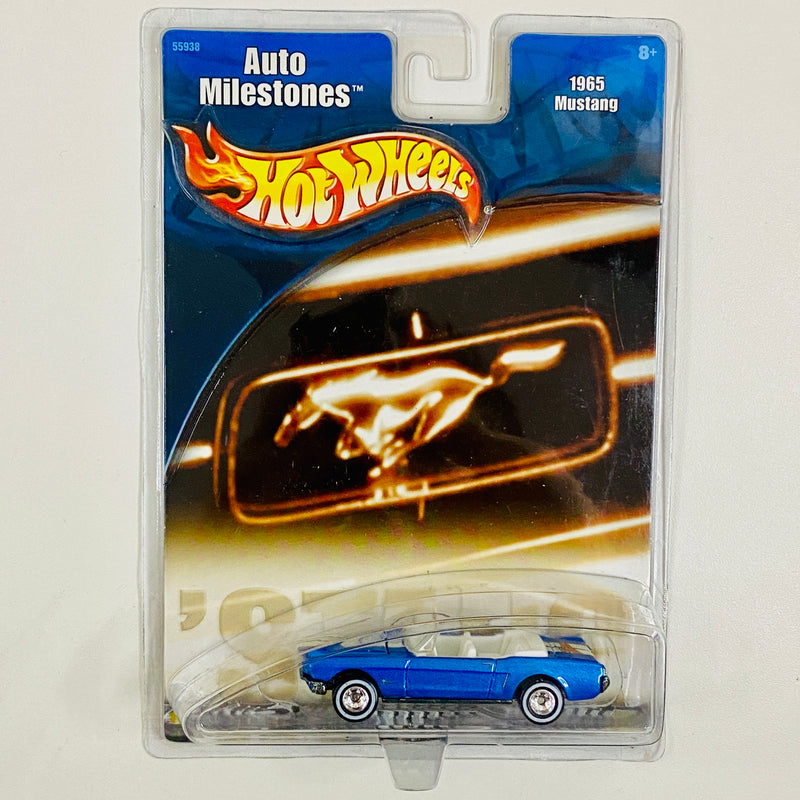 2002 Hot Wheels Auto Milestones Walmart Exclusive 1965 Mustang Ford azul metálico Llantas de Goma RR base ZAMAC
