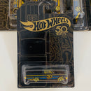 2018 Hot Wheels 50th Anniversary Black and Gold Colección Set de 6 - Bone Shaker, Twin Mill, Rodger Dodger, 68 Dodge Dart, 64 Impala Chevrolet, 65 Ford Ranchero