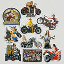 Set de 10 Stickers de Motos Chopper Custom y Chicas Pin-Up