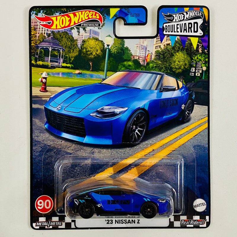 2023 Hot Wheels Premium Boulevard 23 Nissan Z azul metálico Llantas de Goma RR