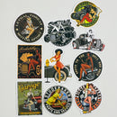 Set de 10 Stickers de Autos Clásicos Hot Rods y Chicas Pin-Up