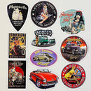 Set de 10 Stickers de Autos Clásicos Hot Rods y Chicas Pin-Up