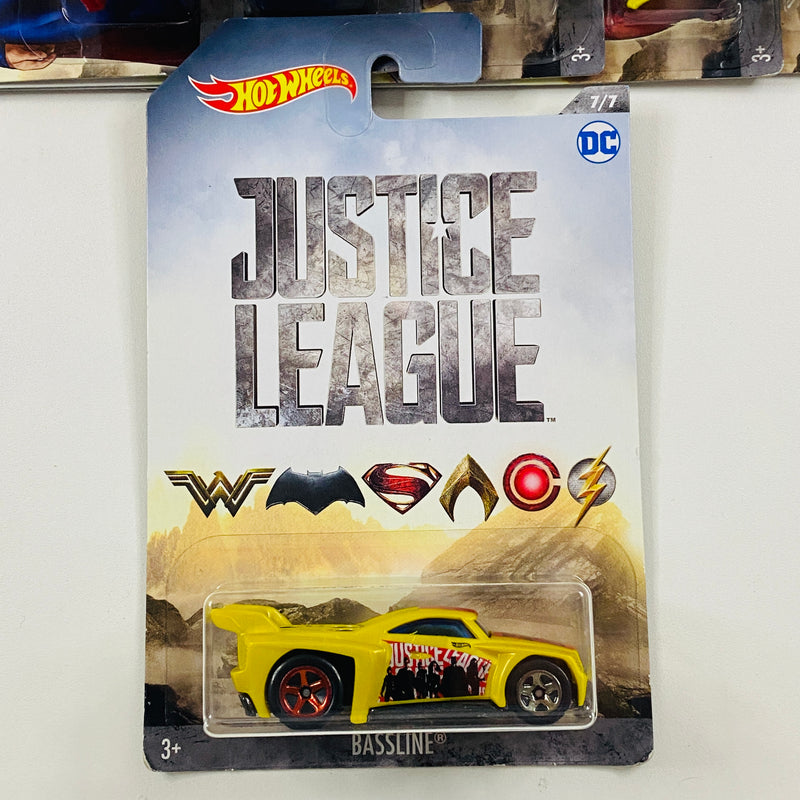 2017 Hot Wheels Justice League DC Colección Set de 7 - Power Pro, Street Shaker, Maximum Leeway, RD-09, Blvd Bruiser, Quick n Sik, Bassline