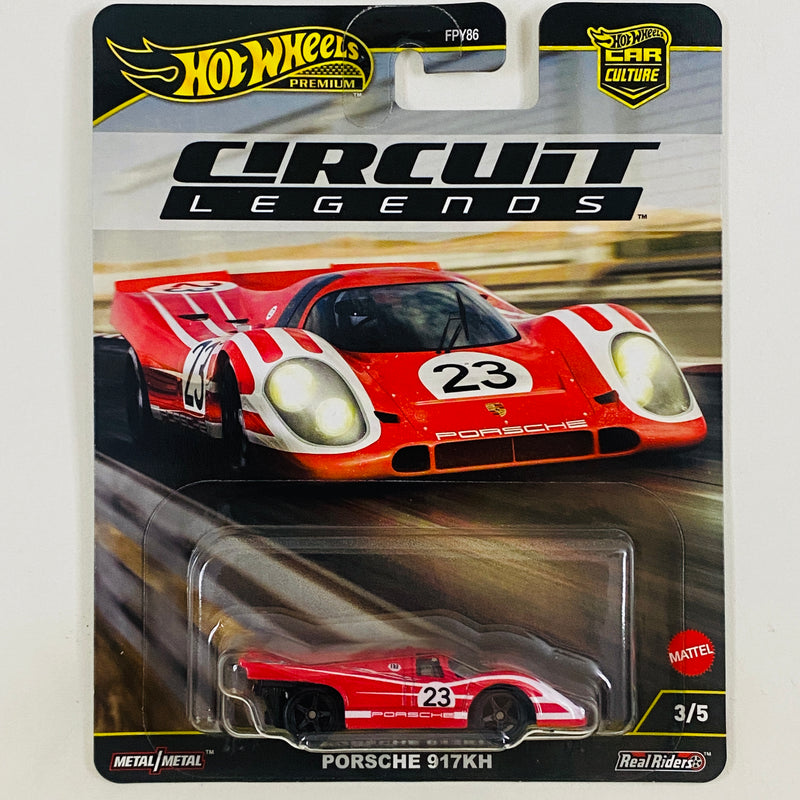 2025 Hot Wheels Premium Car Culture Circuit Legends Porsche 917KH rojo Llantas de Goma RR