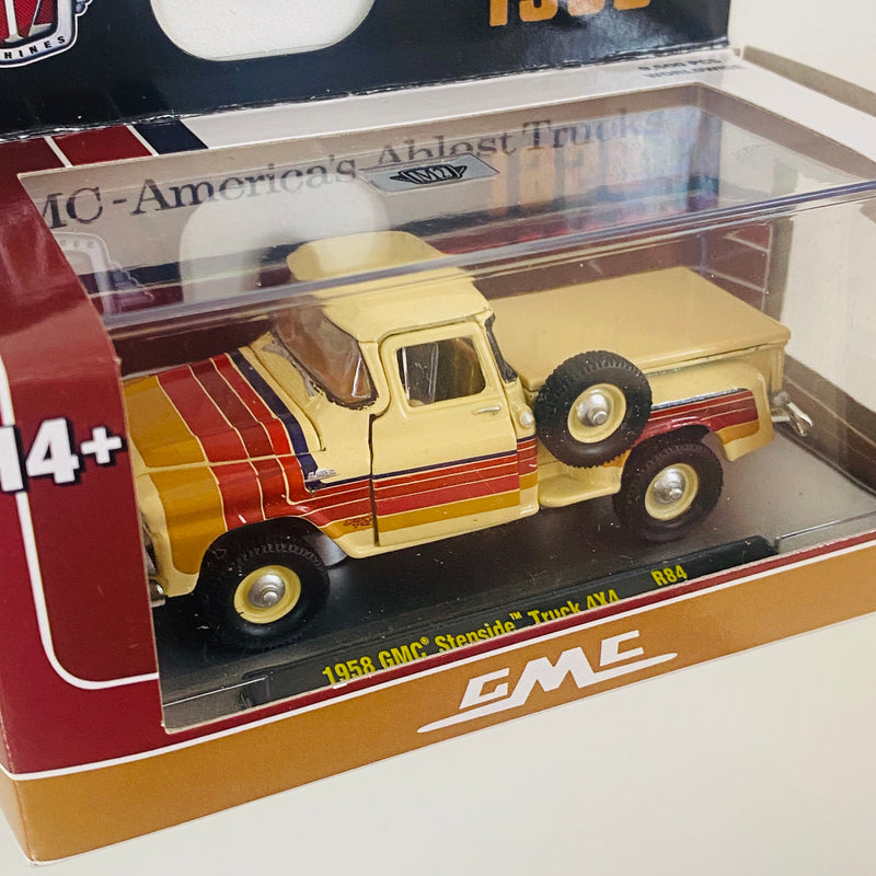 2024 M2 Machines Limited Edition 1/9,600 1958 GMC Stepside Truck 4x4 R84 beige Llantas de Goma