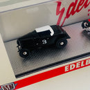 2023 M2 Machines Limited Edition 1/2,750 Edelbrock Equipment Co. Set de 3 - 1932 Ford Roadster, 1932 Ford Tudor Sedan & 1932 Ford Three Window Coupe HS02 con Llantas de Goma