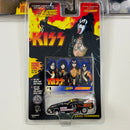 1997 Johnny Lightning KISS Colección Set de 4 Funny Cars con Llantas de Goma y Tarjeta Fotográfica - Paul Stanley, Gene Simmons, Ace Frehley, Peter Criss