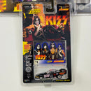 1997 Johnny Lightning KISS Colección Set de 4 Funny Cars con Llantas de Goma y Tarjeta Fotográfica - Paul Stanley, Gene Simmons, Ace Frehley, Peter Criss
