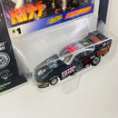 1997 Johnny Lightning KISS Colección Set de 4 Funny Cars con Llantas de Goma y Tarjeta Fotográfica - Paul Stanley, Gene Simmons, Ace Frehley, Peter Criss