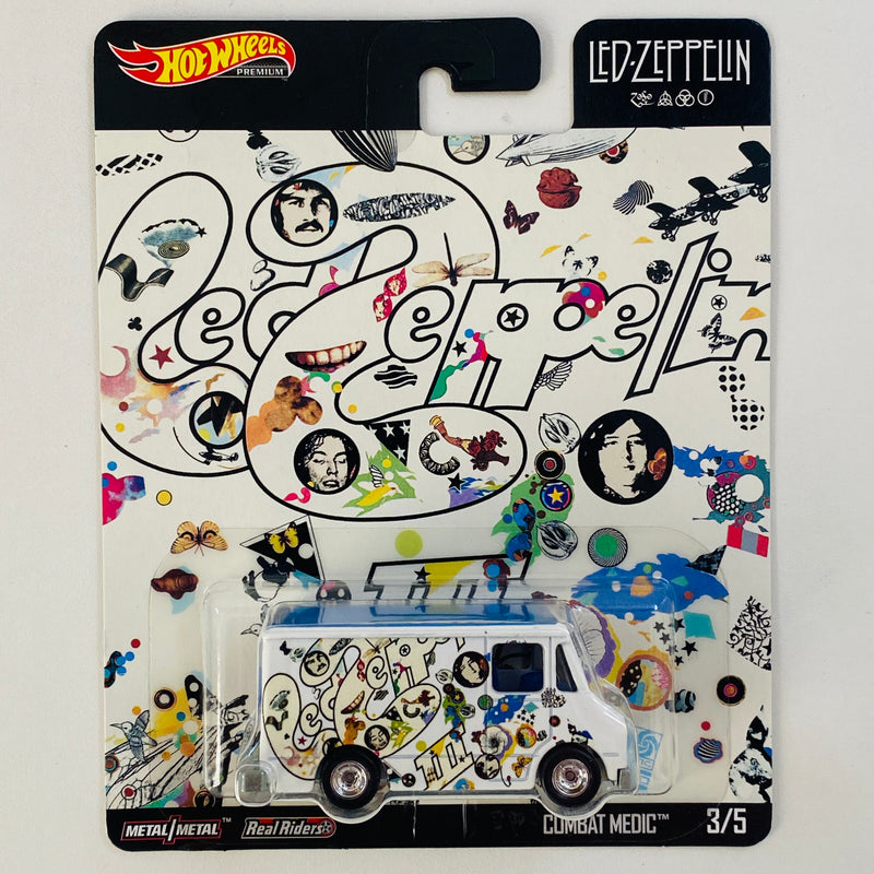 2020 Hot Wheels Premium Pop Culture Led Zeppelin Combat Medic blanco Llantas de Goma RR base ZAMAC