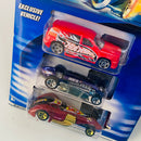 2003 Hot Wheels Blue Book Exclusive 3 Pack Set de 3 - Fandango (Exclusivo), Rocket Oil Special, Hammered Coupe con Guía Coleccionista