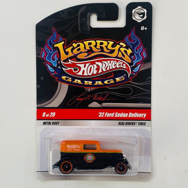 2009 Hot Wheels Larry's Garage 32 Ford Sedan Delivery naranja con negro Llantas de Goma RR base ZAMAC